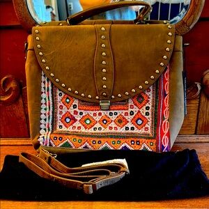 Vintage Addiction. Bohemian Brown and Multicolor Embroidered Laptop Bag NWT